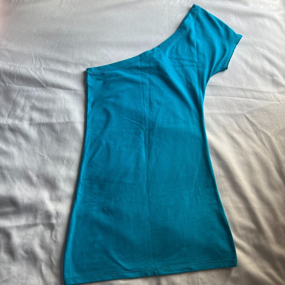 Y2k Gily hicks teal one shoulder dress